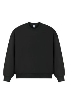 Sweater in Heavy Weight Fabric - chiclara Black Crew Neck Sweater For Fall, Black Fleece Sweats With Relaxed Fit, Black Relaxed Fit Fleece Sweats, Solid Fleece Sweater For Streetwear, Winter Plain Sweatshirt For Streetwear, Plain Winter Sweatshirt For Streetwear, Black Crew Sweatshirt For Fall, Black Crew Neck Sweatshirt For Fall, Winter Streetwear Plain Sweatshirt