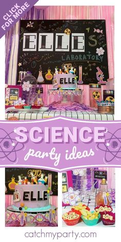 an image of a science party with pictures and text that reads, science party ideas