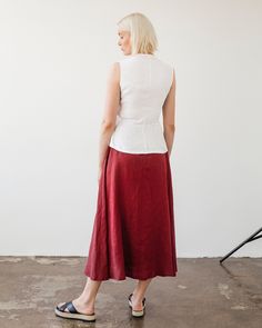 "Sway in the summer heat with our long skirt with super handy side pockets. This skirt is designed with an invisible zipper at the back and rubber details on both sides of the waist to double the comfort of wearing softened linen. FABRIC: 100% softened Lithuanian linen COLOR: Please choose the desired color from the side menu. STYLE: Long skirt with side pockets. Features an invisible zipper at the back and rubber details on both sides of the waist for full comfort. Would be great if you would a Maxi Linen Skirt, Red Long Skirt, Linen Wrap Top, Long Linen Skirt, White Linen Skirt, Linen Sleeveless Top, Linen Maxi Skirt, White Linen Top, Natural Linen Dress