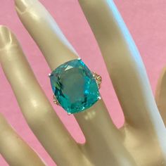 Very Beautiful Blue Cocktail Ring Size 7.5 Formal Turquoise Rings With Gemstone Accents, Formal Blue Emerald Ring With Accent Stones, Elegant Green Aquamarine Rings, Formal Turquoise Rings With Accent Stones, Formal Turquoise Rings Fine Jewelry, Formal Turquoise Rings, Elegant Blue Emerald Ring With Gemstone, Formal Green Topaz Ring With Accent Stones, Blue Emerald Ring For Formal Occasions