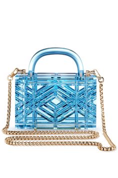 L' AFSHAR HANDBAGTOP HANDLE BLUE Adele Bag With Gold Link Long Chain Luxury Blue Square Box Bag, Luxury Blue Square Shoulder Bag, Modern Light Blue Rectangular Shoulder Bag, Light Blue Formal Bags With Gold-tone Hardware, Formal Light Blue Bags With Gold-tone Hardware, Elegant Light Blue Shoulder Bag With Gold-tone Hardware, Luxury Blue Bag With Chain Detail, Luxury Blue Bags With Chain Detail, Luxury Blue Bags With Chain