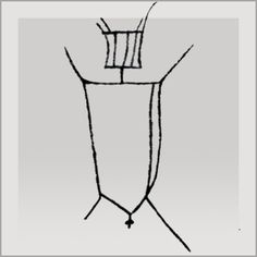 a black and white drawing of a tall vase on a gray background with lines drawn across it