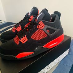 Air Jordan 4 Red Thunder Condition 10/10, Never Worn Comes With Original Box. I Bought These When They Released But Never Worn Them. Sporty Red Air Jordan 4 With Boost Midsole, Red Air Jordan 4 With Boost Midsole, Red High-top Air Jordan 4 With Branded Insole, Red Air Jordan 4 Cushioned For Sports, Red Air Jordan 4 Leather With Cushioned Footbed, Red Air Jordan 4 With Cushioned Footbed For Sports, Red Sporty Air Jordan 4 Lace-up, Casual Black Air Jordan 4 With Red Sole, Red Jordan Shoes With Red Sole For Streetwear