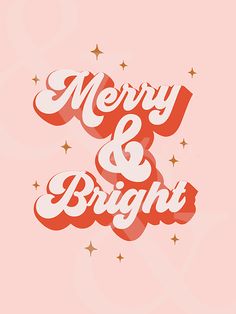 merry and bright lettering on a pink background