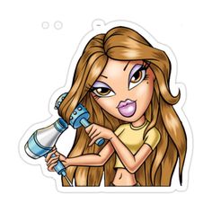 a drawing of a girl holding a hair dryer in one hand and an electric blow dryer in the other