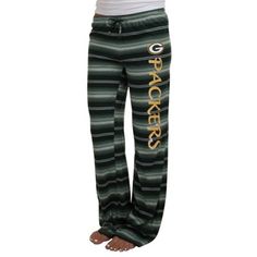 a women's green bay packers logo pajama pants with the word packers on it