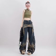 Style Bleu, Hip Hop Vintage, Large Pants, Jeans Outfits, Star Jeans, Pantalon Large, Mode Inspo, Baggy Jeans, Grunge Fashion