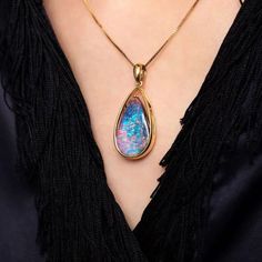 Australian Natural 11.87ct Boulder Opal Pendant Necklace in 18K Yellow Gold For Sale at 1stDibs Boulder Opal Jewelry, Faberge Jewelry, Unique Opal, Boulder Opal Pendant, Gold For Sale, Opal Pendant Necklace, Australian Boulder Opal, Solid Gold Chains, Neck Jewellery