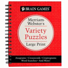 a spiral notebook with the words brain games written in red and black on top of it