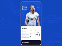 the player card for harry kanee is displayed on a blue background with an image of him