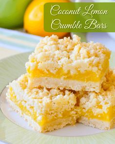 coconut lemon crumble bars stacked on top of each other