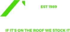 an advertisement for the roof we stock it in is green and white with black lettering