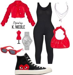 Red And Black Outfits For School, Red Outfits For Birthday, Red Outfits Black Women School, Black And Red Shein Outfits, School Bday Outfits, Valintens Outfit Ideas, Red Shein Outfits, Black And Red Birthday Outfit, Red Birthday Outfit Ideas