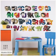 children's alphabet wall stickers with cartoon characters on the upper and lower letters