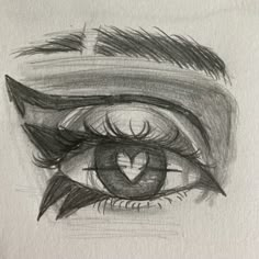 a drawing of an eye with a heart in the iris's eye and eyebrows