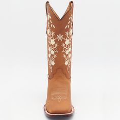 These adorable yet durable leather embroidered cowgirl boots feature yellow and white flower details. Order these square toe leather cowgirl boots online today. 11" Upper height 1.5" Block heel Leather outsole Leather lining Pull-on straps Made In Mexico Item: Dalia Cobre Embroidered Cowgirl Boots, Cow Girl Boots, Brown Cowgirl Boots, Cowgirl Boots Square Toed, Barn Boots, Colored Boots, Leather Cowgirl Boots, Light Brown Leather, Leather Floral