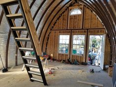 the inside of a house being built with wood framing