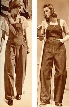 Women In Overalls, 1940s Fashion Women, Womens Denim Overalls, Overalls Vintage, Vintage Overalls, Style Overalls, Jeans Overall, American Casual