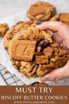 Easy & Delicious Biscoff butter cookies Awesome Cookie Recipes, Levain Biscoff Cookies, What To Make With Biscoff Cookies, Biscoff Stuffed Cookies Recipe, Topped Cookies, Cookie Recipes Soft And Chewy, Chocolate Chip Cookies Decorated, Bischoff Cookie Recipe, Stuffed Biscoff Cookies