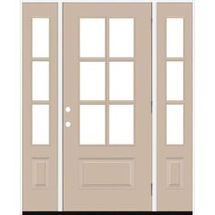 Our legacy smooth fiberglass door enhances the architectural style of any home. Engineered to withstand diverse climates - whether hot or cold, wet or dry - it demands less maintenance compared to wood or steel doors. Prioritizing security and comfort, our doors feature a sturdy 3 in. solid LVL edge and an insulated polyurethane core. Not only does this door elevate the aesthetics of your home but replacing an old or outdated door with a new one can also boost your property's value. Color: Sands Value Color, Fiberglass Door, Our Legacy, Steel Doors, Exterior Doors, Door Decorations, The Home Depot, Clear Glass, Home Depot