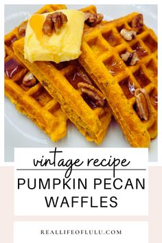 pumpkin pecan waffles with butter on top