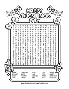 valentine's day word search page for kids