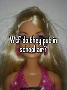 a barbie doll with the words, wf do they put in school air?