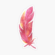 a pink and orange feather sticker on a white background