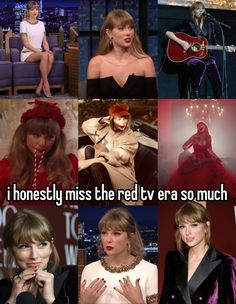 several pictures of taylor swift on the set of her new song, i honesty miss the red tv era so much