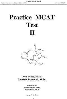 the book cover for practice mcat test ii