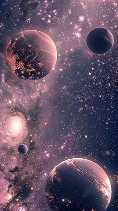 an image of planets in the sky with stars and dust around them, as if from outer space