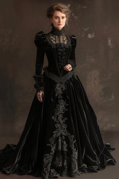 Penny Dreadful Costumes, Black Dress Costume, Halloween Performance, Victorian Gothic Dress, Black Victorian Dress, Victorian Outfit, Victorian Outfits, Era Dresses