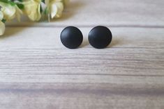 Matte black studs 11mm Minimalist Black Earrings For Everyday, Minimalist Black Plug Earrings For Gift, Black Minimalist Everyday Earrings, Trendy Black Studded Jewelry, Trendy Black Stud Jewelry, Black Stud Jewelry For Gift, Blsck Stud Earrings, Small Black Earrings Studs, Black Round Brilliant Cut Earrings