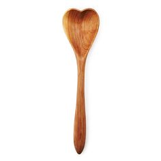 a wooden spoon on a white background with a heart shaped design in the middle and bottom