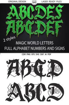 some type of font and numbers with green lettering on it, including the letters in different styles