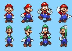 the different versions of mario bros in pixel art, including an image of person and other characters