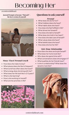 Becoming Her Journal Prompts | Reinvent Yourself Journal Prompts #selfgrowth #affirmations #quotes #glowup #beautytips #skincare #personaldevelopment #SelfCare   #SelfCareChecklist   #SelfCareIdeas   #SelfCareVisionBoard. Find out more here 👉 https://www.theworldaccordingtome.org/1790248_revitalize-your-mind-25-self-care-ideas-for-at-home-stress-relief/?selfcare Glowup Aesthetic, Daglig Motivation, New Version Of Me, Obličejové Masky, Mindfulness Journal Prompts, Travel 2024, Feminine Vibes, Healing Journaling, Journal Inspiration Writing