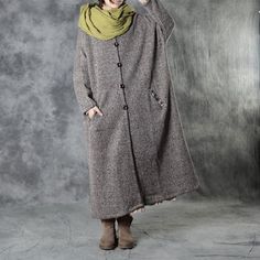 Comfortable, One of Kind. Coats online shop,|Elegant|Wool Blend|Ankle-Length|Long Sleeve|Lapel|Pocket|Solid Color|Gray|Coffee|One Size|Winter|Hand Wash Cottage Winter, Long Cardigan Coat, Winter Plaid, Gilet Long, Long Winter Coats, Wool Overcoat, Winter Outerwear, Cardigan Long, Long Winter