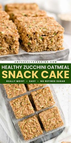 You'll love this Healthy Zucchini Oatmeal Snack Cake! Not only is it a healthy snack recipe that's clean eating with a gluten free option, but it's also moist with an extra cozy flavor. Enjoy a slice of this zucchini oatmeal cake for an easy healthy breakfast, too!