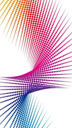 an abstract background with colorful lines and dots in the shape of a wave on a white background