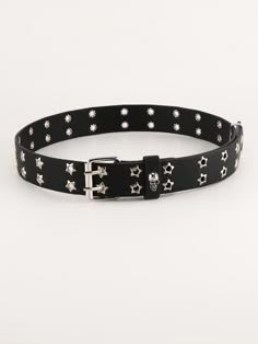 Preto Casual Collar  Couro PU Simples Cintos com correias de couro falso Embellished   Acessórios Femininos Layered Belts, Grunge Belt, Stylish Belts, Star Belt, Emo Accessories, Cool Belt, Belt For Jeans