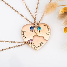 New Best Friends Forever And Ever Necklaces Set Rose Gold Heart Puzzle Matching Alloy Pendant Necklaces, Composed Of Best, Friends And Forever Three Parts, Shared With Your Best Friends And Sisters, Symbolized Your Eternal Friendship. The Rhinestone On Pendant Is About 0.28" In Diameter, Chain Length Is 20.5", Can Be Easily Match All Your Style In Any Scene. Specific Size: Best: 30mm*23mm. Friends: 25mm*31mm. Forever: 30mm*24mm. Three Necklaces, Amazon Jewelry, Necklaces Set, Heart Puzzle, Friendship Necklace, Forever And Ever, Bff Necklaces, Sleepover Ideas, Best Friend Necklaces