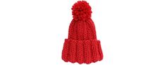 a red knitted hat with a pom - pom