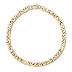 This striking men's bracelet features a bold Franco link chain in 10K yellow gold. The 8.5-inch bracelet secures with a lobster clasp. Classic Gold Bracelet With Wheat Chain, Classic Gold Chain Bracelet With Wheat Chain, Classic Gold Wheat Chain Bracelet, Yellow Gold Link Bracelet With Wheat Chain, Jared The Galleria Of Jewelry, Link Chain Bracelet, Mens Gold Bracelets, Men's Bracelet, Gold Bracelet Chain