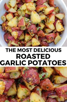 the most delicious roasted garlic potatoes recipe is made with only three ingredients, and it's so good to eat