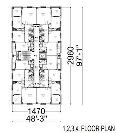 the floor plan for an apartment building with four floors and three balconies on each level