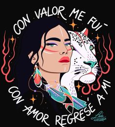 a woman holding a white cat with the words con valor me fu on her chest