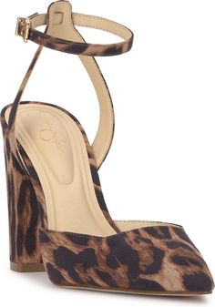 Jessica Simpson Nazela Pointed Toe Ankle Strap Pump (Women) | Nordstrom Pointed Toe Suede Heels With 4-inch Heel, 4-inch Heel Suede Pointed Toe Heels, Jessica Simpson Shoes Boots, Brown High Heels, Jessica Simpson Collection, Jessica Simpson Shoes Heels, Jessica Simpson Shoes, Orange Shoes, Ankle Strap Shoes