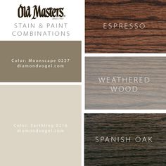 the color scheme for stain and paint combinations in spanish oak, espresso, pinewood,