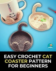 crochet cat coaster pattern for beginners to make coffee cups and saucers